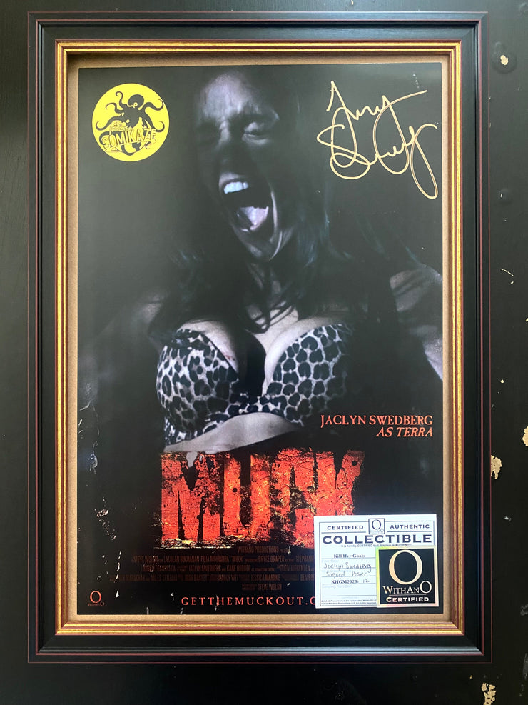 Lot 92: PMOY Jaclyn Swedberg Autographed Framed Muck Poster